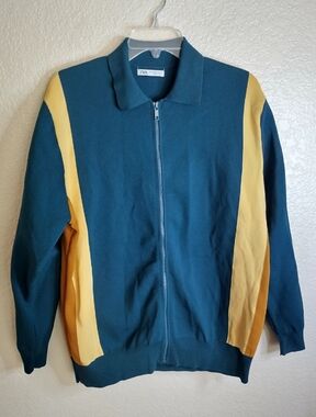 ZARA mens Full zip up track Color block jacket Sz M